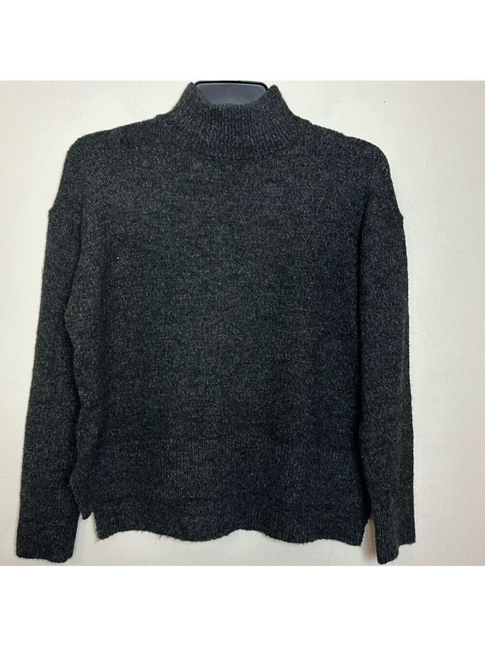 Dress Forum LA Mock Neck Drop Shoulder Relaxed Fit Charcoal Grey Sweater